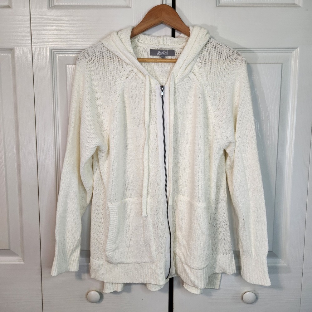 Marled Reunited Clothing Cream White Zip Up Sweater Hoodie Plus Size 1X Raglan